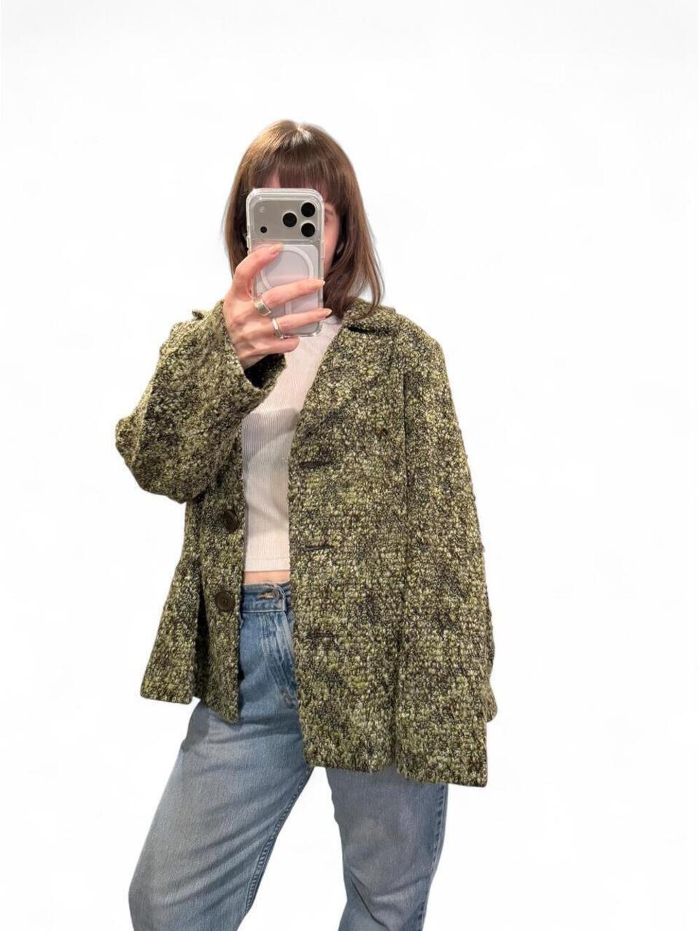 Y2K Green Bouclé Textured Jacket